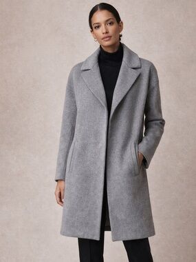 Elie Tahari Gray Wool Blend Coat Minimalist Snap Front Tailored Chic Jacket